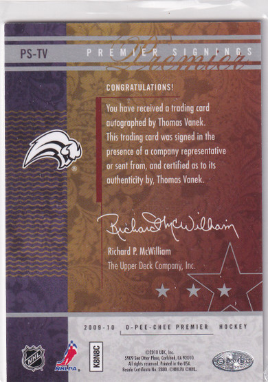  2009-10 OPC Premier Signings Gold #PSTV Thomas Vanek /15