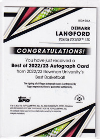  2022-23 Bowman's Best University Best of '22 Autographs #BOADLA Demarr Langford