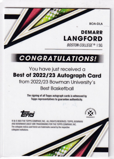  2022-23 Bowman's Best University Best of '22 Autographs #BOADLA Demarr Langford