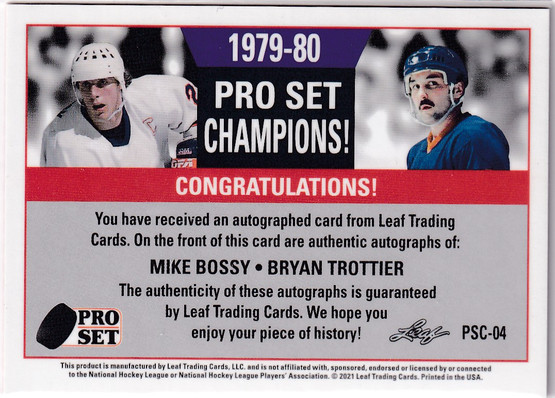 2020-21 Pro Set Memories Pro Set Champions Autographs Red #PSC04 Mike Bossy/Bryan Trottier/15