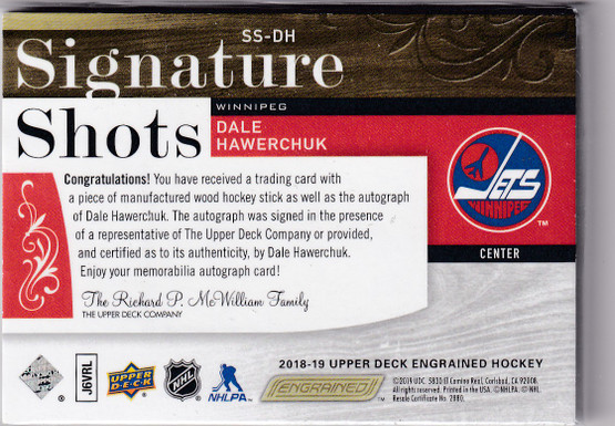  2018-19 Upper Deck Engrained Signature Shots #SSDH Dale Hawerchuk/150