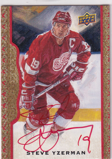  2014-15 UD Masterpieces Autographs Framed Red Cloth #129 Steve Yzerman/15