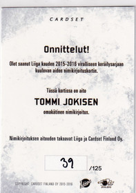 2015-16 Cardset Signature Tommi Jokinen /125
