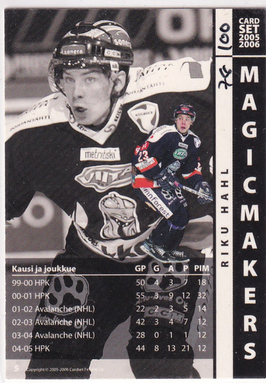 2005-06 Cardset Magic Makers Riku Hahl /100 