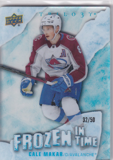  2022-23 Upper Deck Trilogy Frozen in Time Blue Frost #FTMA Cale Makar /50