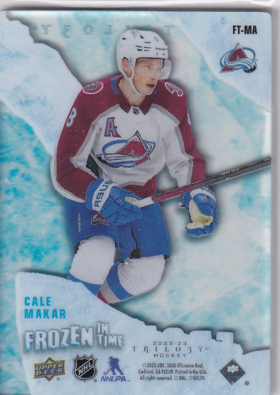  2022-23 Upper Deck Trilogy Frozen in Time Blue Frost #FTMA Cale Makar /50