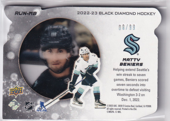  2022-23 Black Diamond Run for the Cup #RUNMB Matty Beniers /99