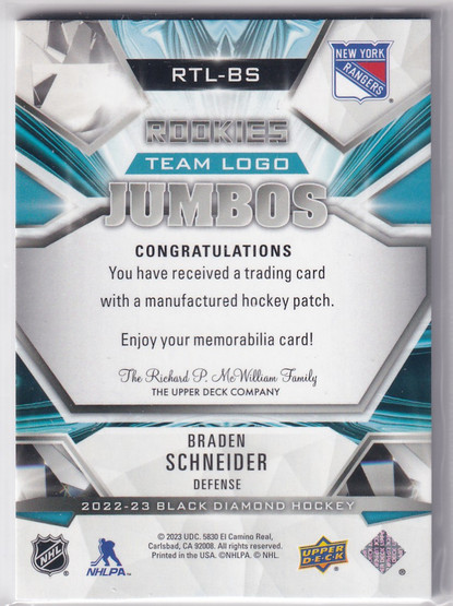  2022-23 Black Diamond Rookie Team Logo Jumbo Patches #RTLBS Braden