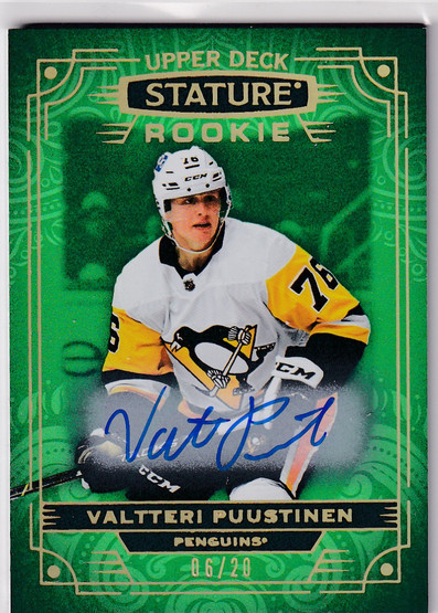  2022-23 Upper Deck Stature Photo Variant Autographs Green #160 Valtteri Puustinen/20