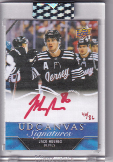  2023-24 Upper Deck Clear Cut Canvas Signatures Red Ink #CSJH Jack Hughes/86