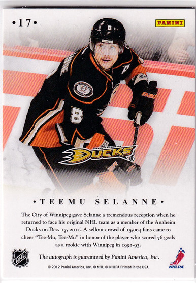  2011-12 Elite Signings #17 Teemu Selanne SP