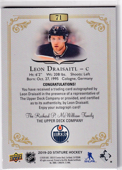  2019-20 Upper Deck Stature AUTO  #71 Leon Draisaitl