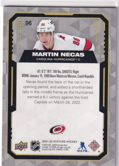  2021-22 Upper Deck Stature Design Photo Variant #96 Martin Necas /22