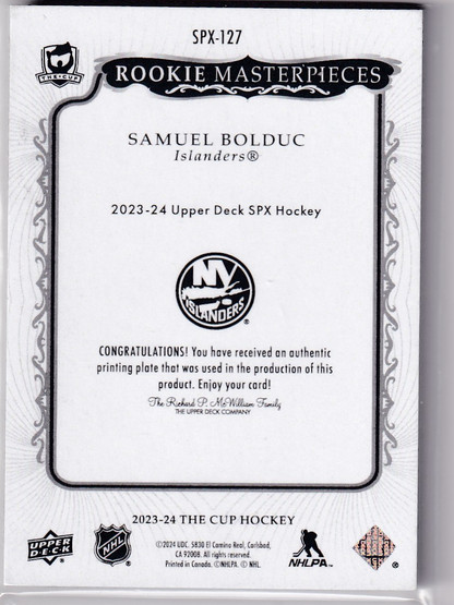  2023-24 The Cup Printing Plates SPx Magenta #SPX127 Samuel Bolduc 1/1