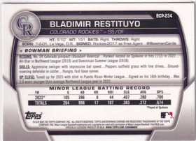 2023 Bowman Chrome #BCP-234 Bladimir Restituyo Chrome Prospects Mojo Refractor