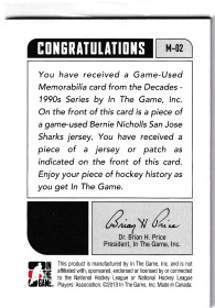  2013-14 ITG Decades 1990s Game Used Jerseys Black #M02 Bernie Nicholls