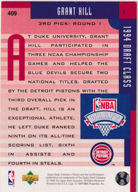  1994-95 Collector's Choice Gold Signature #409 Grant Hill DC RC