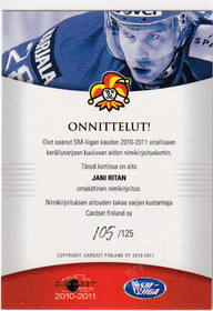 2010-11 Cardset Signature Jani Rita /125