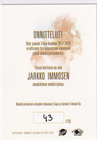 2017-18 Cardset Signature Jarkko Immonen /125 
