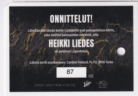 2022-23 Cardset Patch Heikki Liedes /100