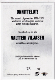 2020-21 Cardset Signature Valtteri Viljanen /125