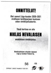 2020-21 Cardset Signature Niklas Nevalainen /125