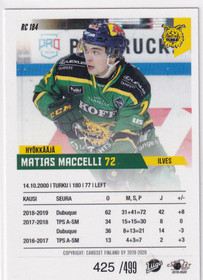 2019-20 Cardset Rookie Matias Maccelli /499