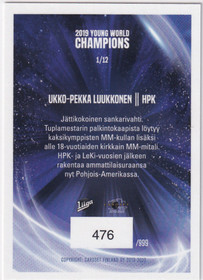 2019-20 Cardset Young World Champions Ukko-Pekka Luukkonen /999