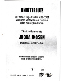 2020-21 Cardset Signature Joona Ikonen /125