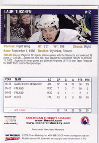  2006-07 Manchester Monarchs #12 Lauri Tukonen