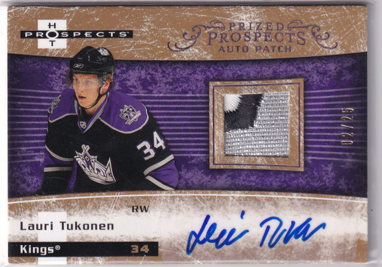  2007-08 Hot Prospects Red Hot #222 Lauri Tukonen JSY AU RC /25