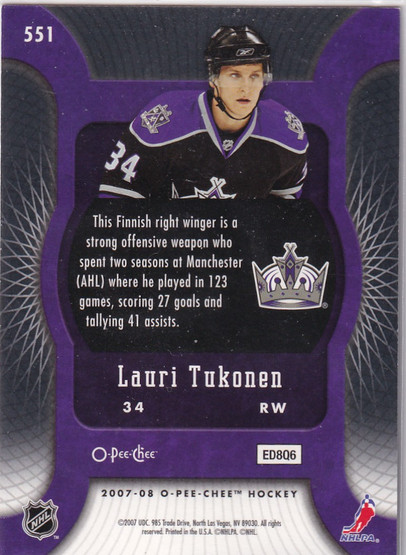 2007-08 O-Pee-Chee Micromotion Black #551 Lauri Tukonen RC /100