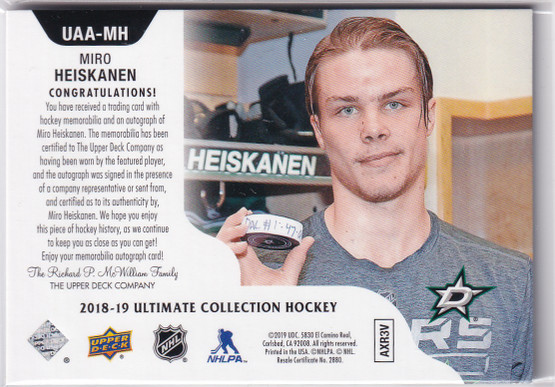 2018-19 Ultimate Collection Ultimate Access Material Autographs #UAAMH Miro Heiskanen /125