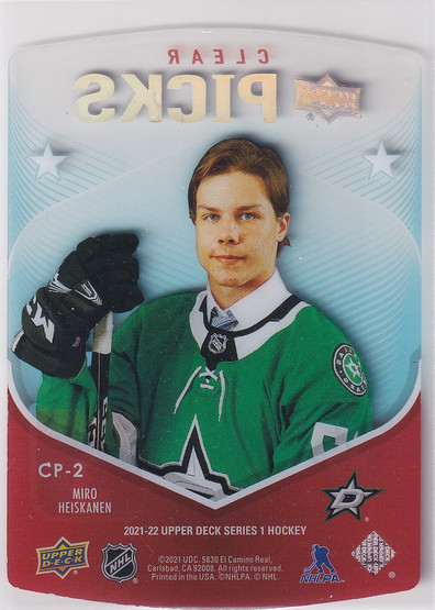  2021-22 Upper Deck Clear Picks #CP2 Miro Heiskanen