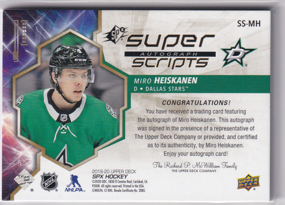  2019-20 SPx Superscripts #SSMH Miro Heiskanen D