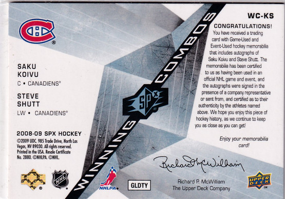 2008-09 SPx Winning Combos Radiance Autographs #WCKS Saku Koivu/Steve Shutt /25