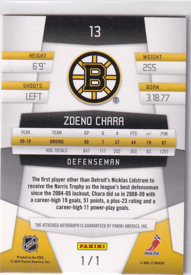 2010-11 Certified Mirror Black Signatures #13 Zdeno Chara 1/1