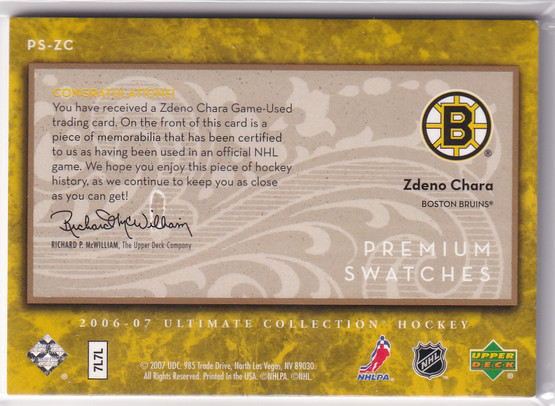  2006-07 Ultimate Collection Premium Swatches Patches #PSZC Zdeno Chara /25