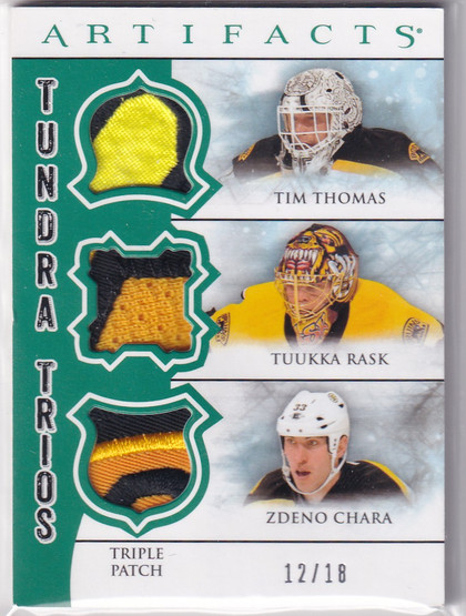  2012-13 Artifacts Tundra Trios Patches Emerald #TT3CTR Tim Thomas/Tuukka Rask/Zdeno Chara /18