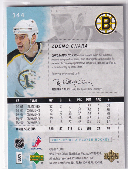  2006-07 Be A Player Autographs #144 Zdeno Chara /10