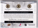  2012-13 Artifacts Tundra Trios Patches Emerald #TT3CTR Tim Thomas/Tuukka Rask/Zdeno Chara /18