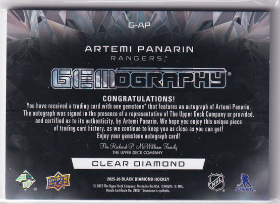  2025-26 Black Diamond Gemography #GAP Artemi Panarin /25