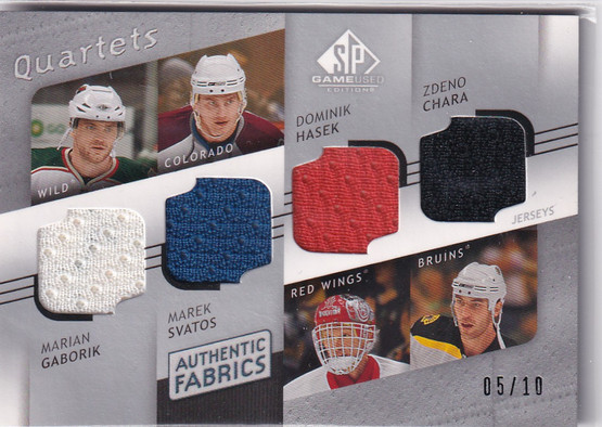 2008-09 SP Game Used Authentic Fabrics Quads #AF4GSHC Marian Gaborik/Marek Svatos/Dominik Hasek/Zdeno Chara /10
