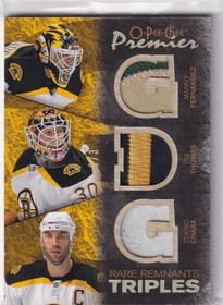 2007-08 OPC Premier Rare Remnants Triples Patches Gold #PTFCT Manny Fernandez/Zdeno Chara/Tim Thomas /3