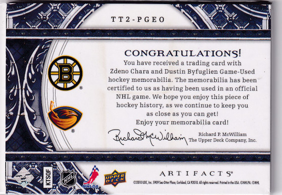 2010-11 Artifacts Tundra Tandems Patches Black #TT2PGEO Zdeno Chara/Dustin Byfuglien /5