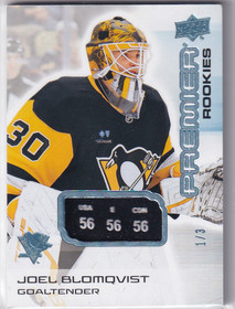 2024-25 Upper Deck Premier Platinum Jerseys Blue Neckline #147 Joel Blomqvist /3 RC