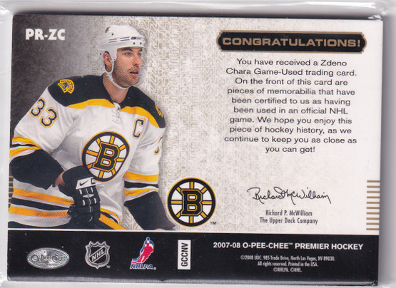 2007-08 OPC Premier Remnants Triples Patches #PRZC Zdeno Chara/35