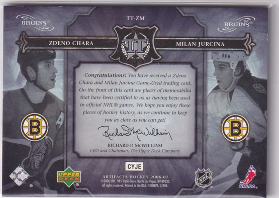 2006-07 Artifacts Tundra Tandems Platinum #TTZM Zdeno Chara/Milan Jurcina /5