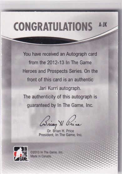  2012-13 ITG Heroes and Prospects Autographs #AJK Jari Kurri Hero SP