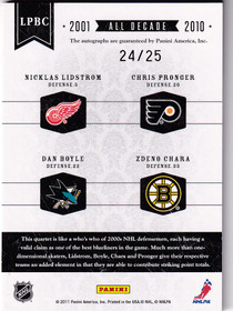 2010-11 Dominion All Decade Autographs Quads #2 Nicklas Lidstrom/Zdeno Chara/Dan Boyle/Chris Pronger /25